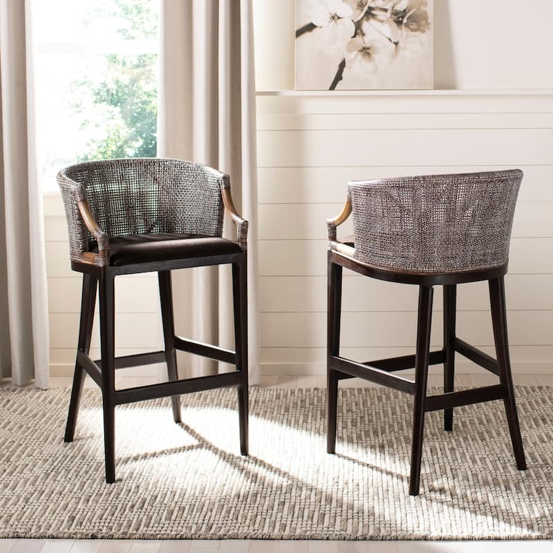 SAFAVIEH Brando Solid Wood Rattan 30-inch Seat Height Bar Stool (Fully Assembled) - 22.3" W x 20.5" L x 39" H