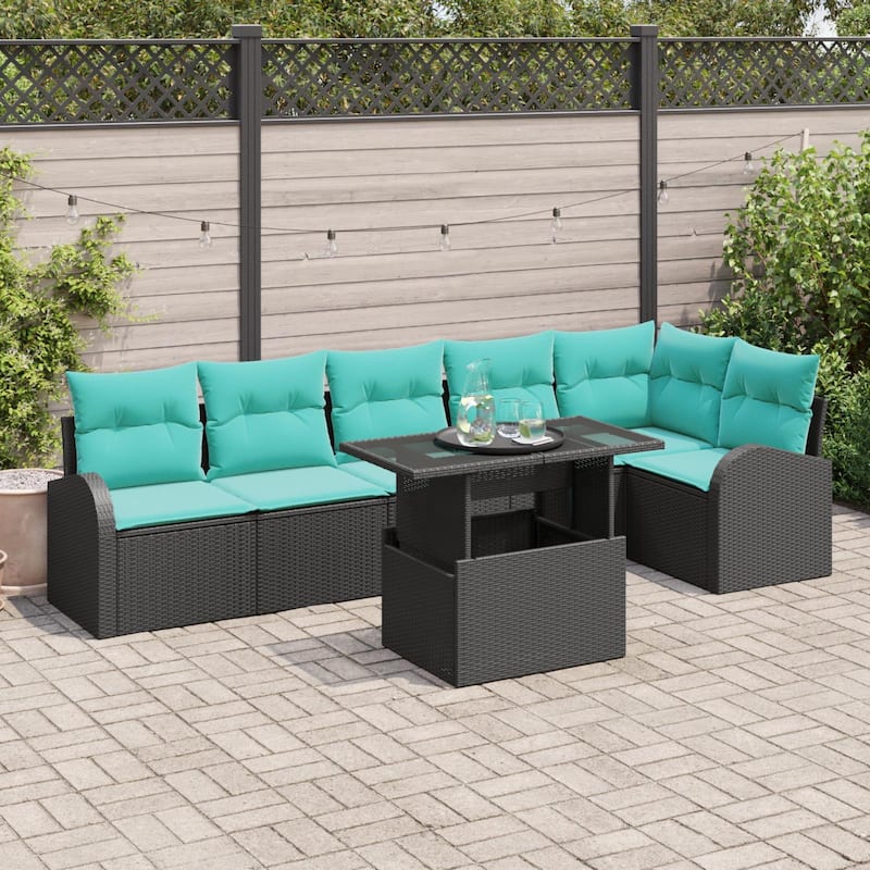 vidaXL 7 Garden Sofa Set with Cushions Black/Brown/Grey Poly Rattan - 113.8 x 48.8 x 27.2 - Black