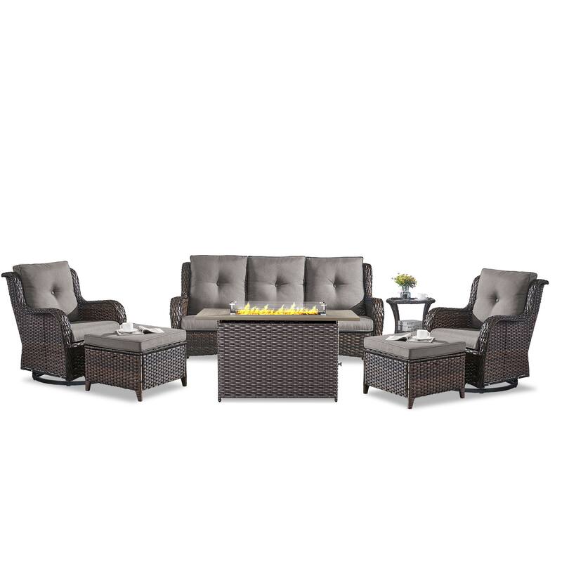 Fire Pit Table with Glider Chairs Sofa Chairs Table Brown-Grey - Brown