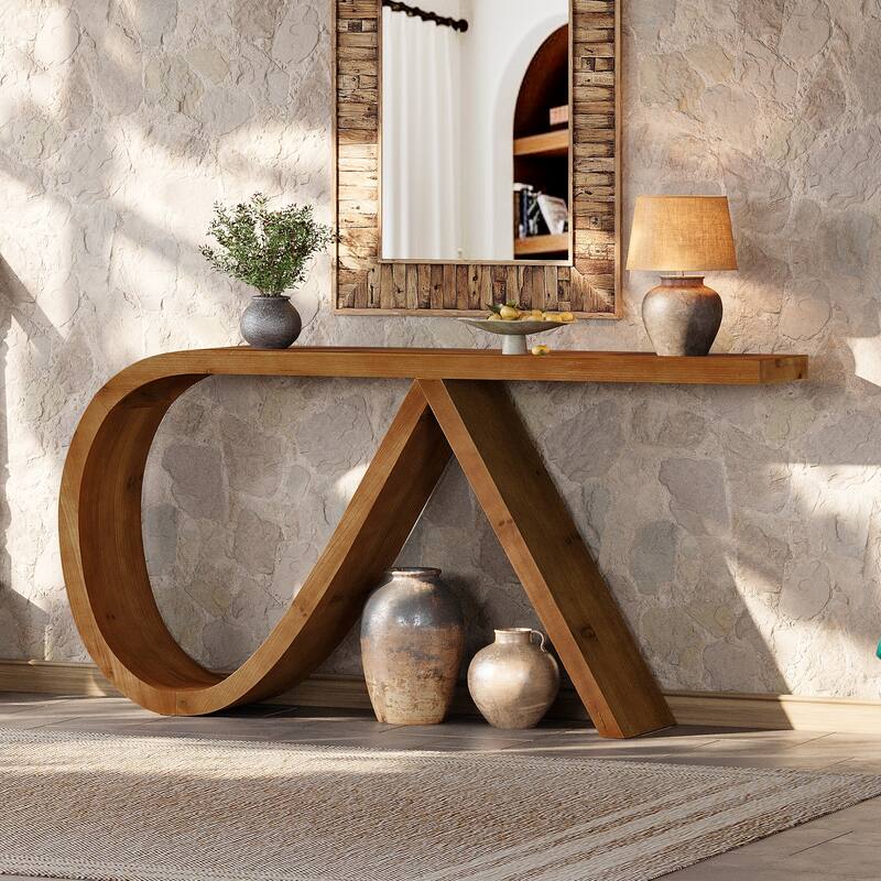 57" Solid Wood Console Table for Living Room, Farmhouse Couch Table Behind Sofa - 57.08" L x 11.81" W x 31.5" H
