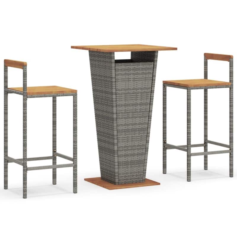vidaXL 3 Piece Patio Bar Set Black Poly Rattan&Solid Wood Acacia - 15.7" x 17.3" x 39.4"