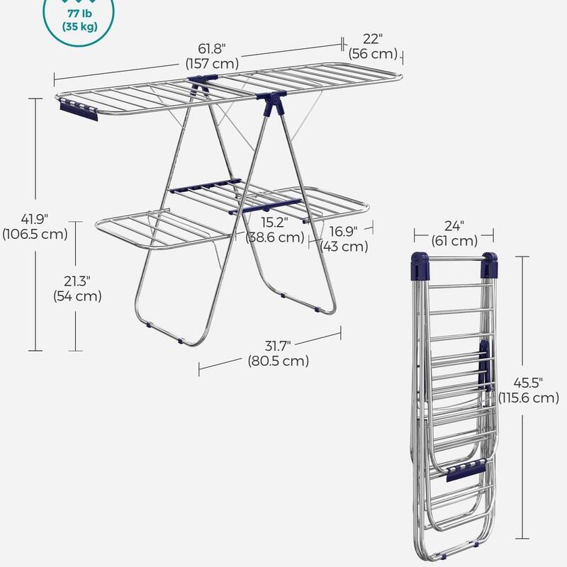 Clothes Drying Rack, Foldable 2-Level Laundry Drying Rac - 2 Tiers（22"D x 61.8"W x 64.3''H )