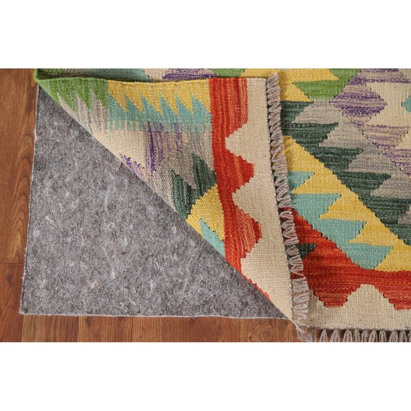 Hand Woven Oriental 100% Wool Carpet Southwestern Geometric Multi-Colored Kilim Runner Rug - 8' 2'' X 2' 8''