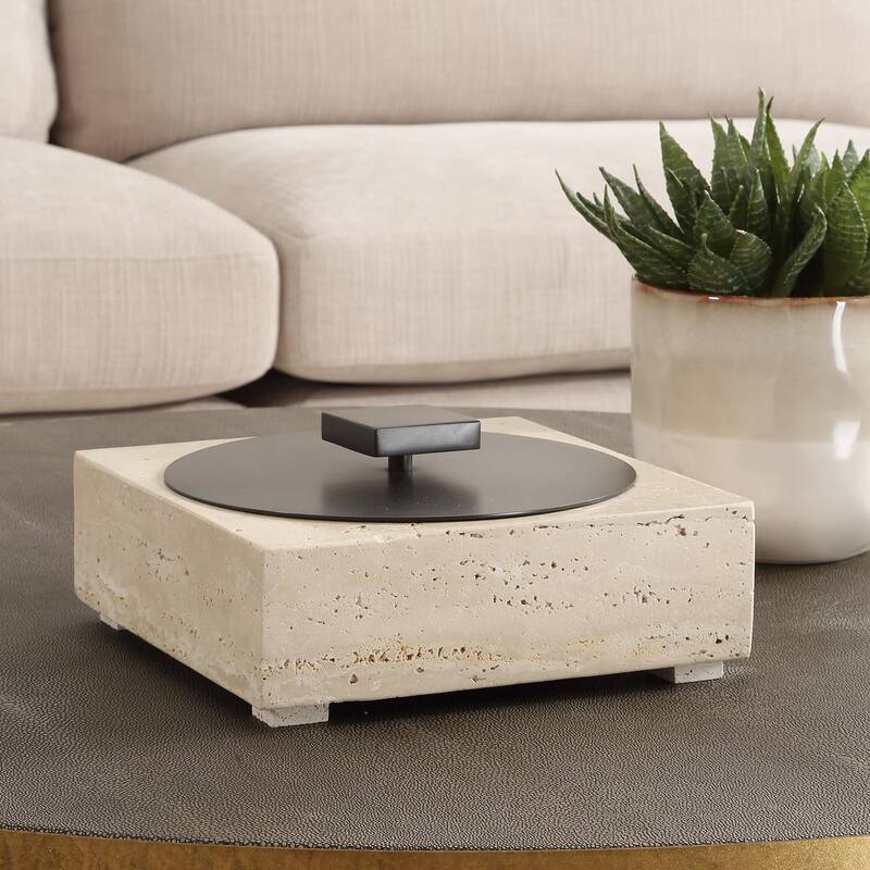 Uttermost 18196 Natural Luxe 4-1/2" Tall Iron and Travertine Boxes
