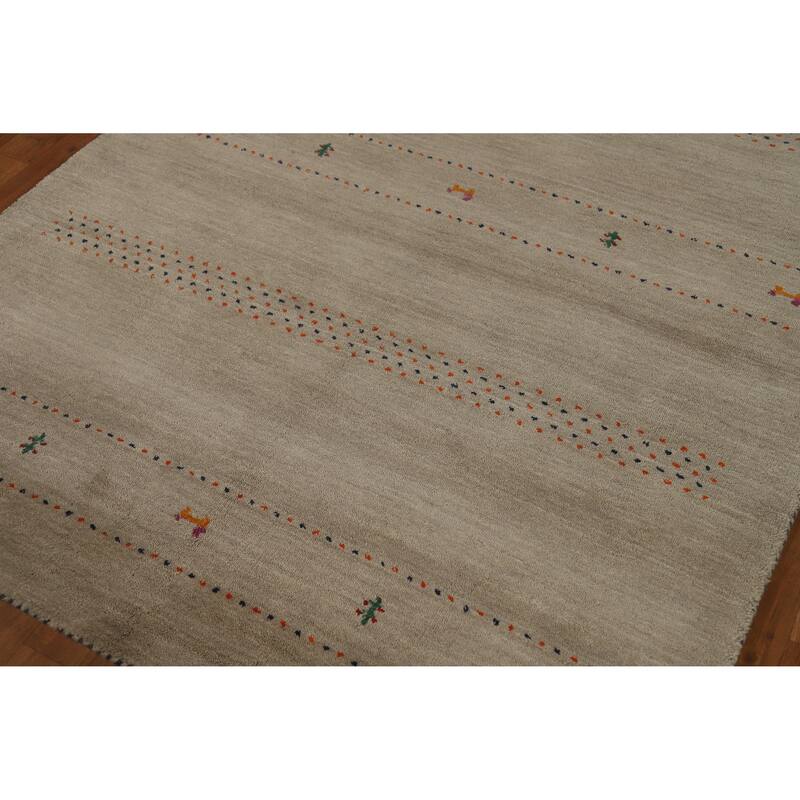 Hand Knotted Oriental 100% Wool Carpet Tribal Animal Pictorial Beige & Ivories Gabbeh Area Rug - 6' 6'' X 4' 8''