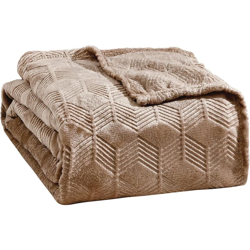 Ultra Plush by Décor&More Queen Size Chevron Arrow Jacquard Microplush Blanket (86" x 86") - Taupe