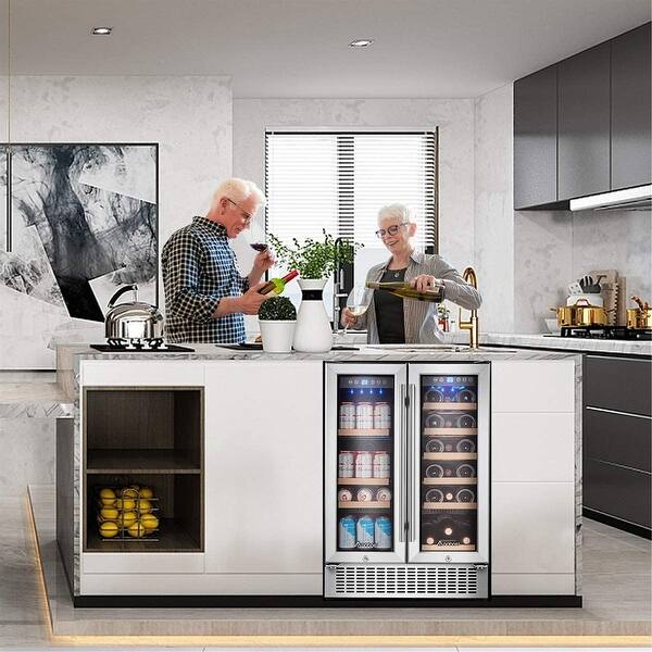 Aobosi 24 Inch Beverage And Wine Cooler Dual Zone 2 In 1 Wine Beverage Refrigerator With Independent Temperature Control Overstock 31450094