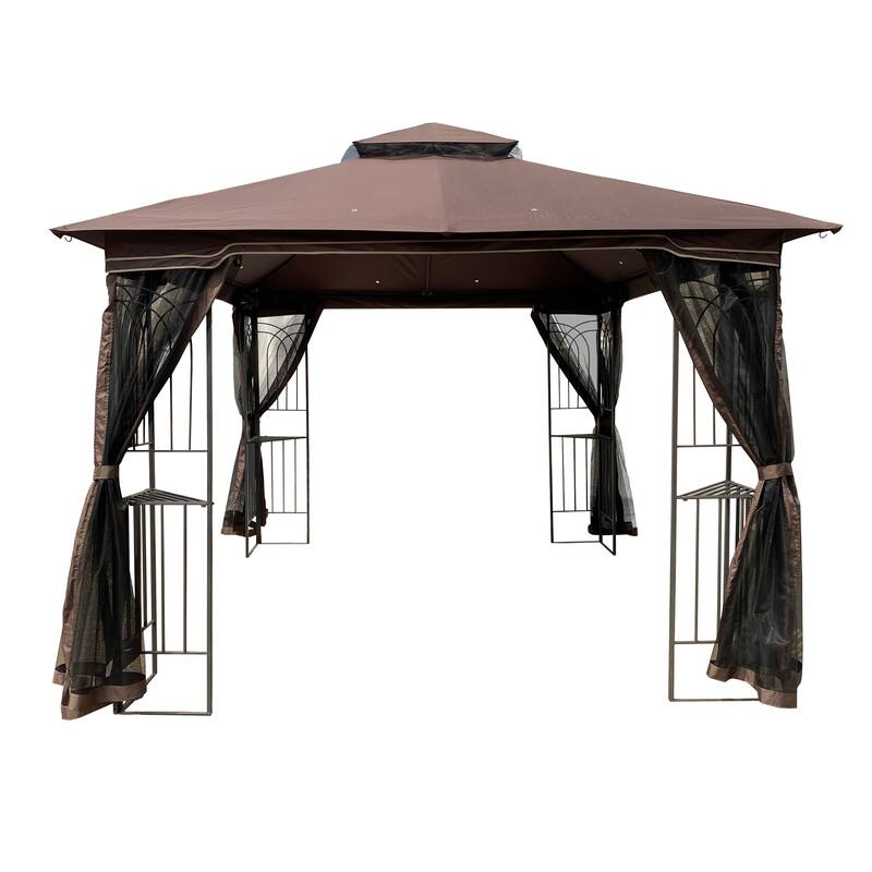 10x10 Outdoor Patio Gazebo Canopy Tent With Ventilated Double Roof And Mosquito net(Detachable Mesh Screen On All Sides)