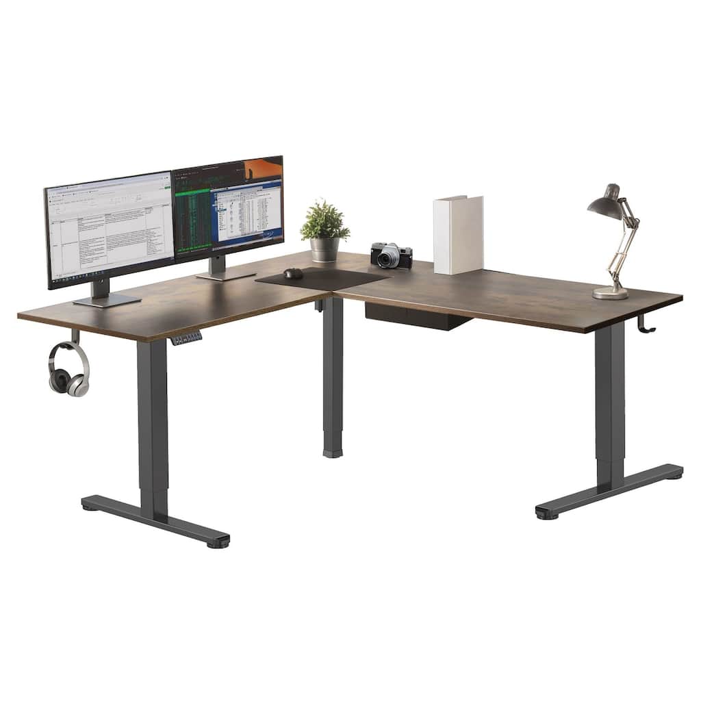 Mount-It! XL 75"W Electric Corner Adjustable Standing Desk, Brown/Black (MI-15025)