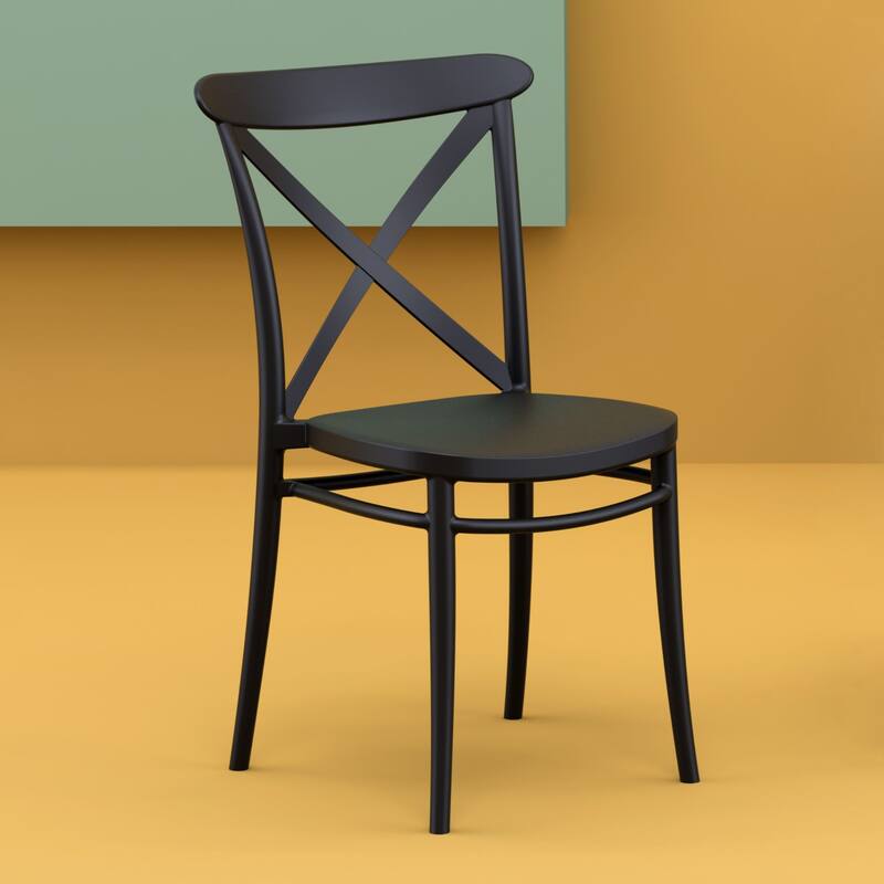 34.25" Black Patio Cross Armless Dining Chair