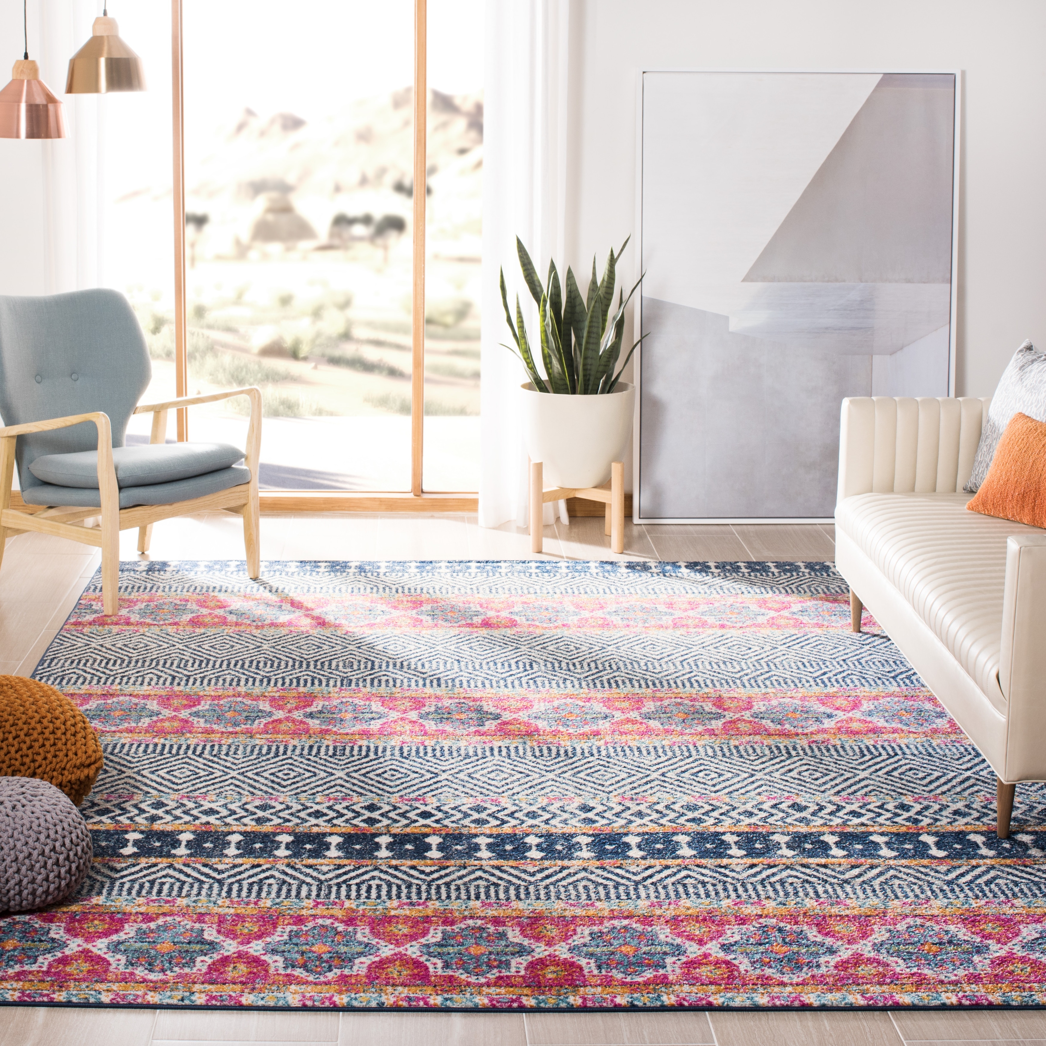 SAFAVIEH Madison Cleo Boho Chic Rug - Navy/Ivory - 6'7" x 9'2"