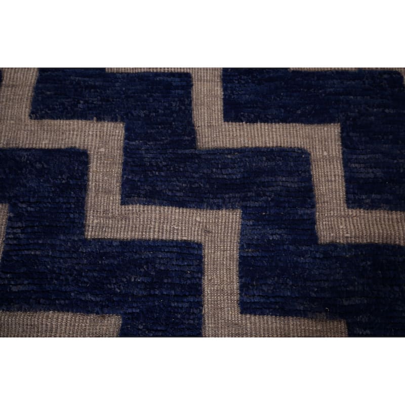 Blue Geometric Moroccan Modern Large Area Rug Hand-Knotted Wool Carpet - 11'8"x 15'6"