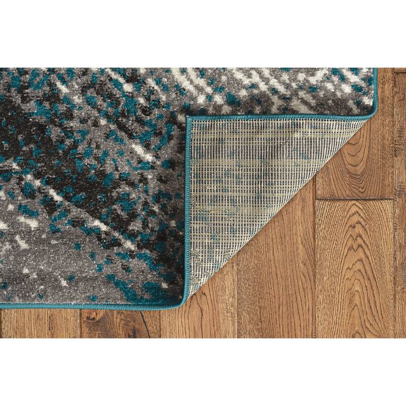 Skyline Abstract Indigo Industrial Area Rug