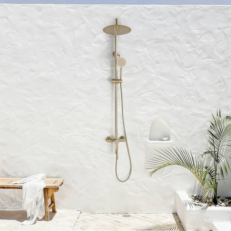 47"H 3-Function 304 Stainless Steel Wall-Mounted Outdoor Shower with Footwash