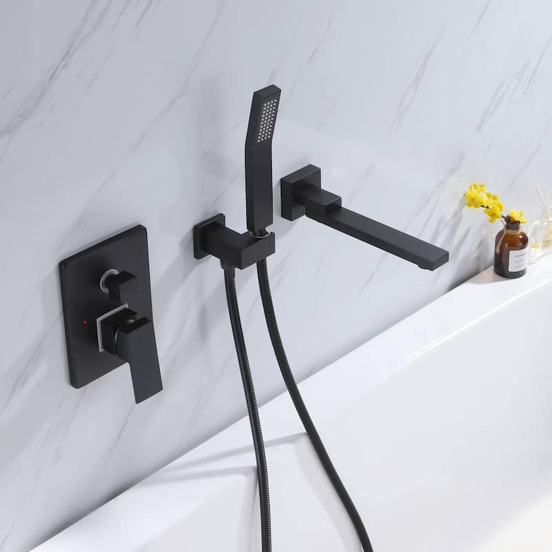 Wall Mounted Tub Faucets With Hand Shower Single Handle Bathtub Faucets Modern Bathroom Tub Fillers With Valve