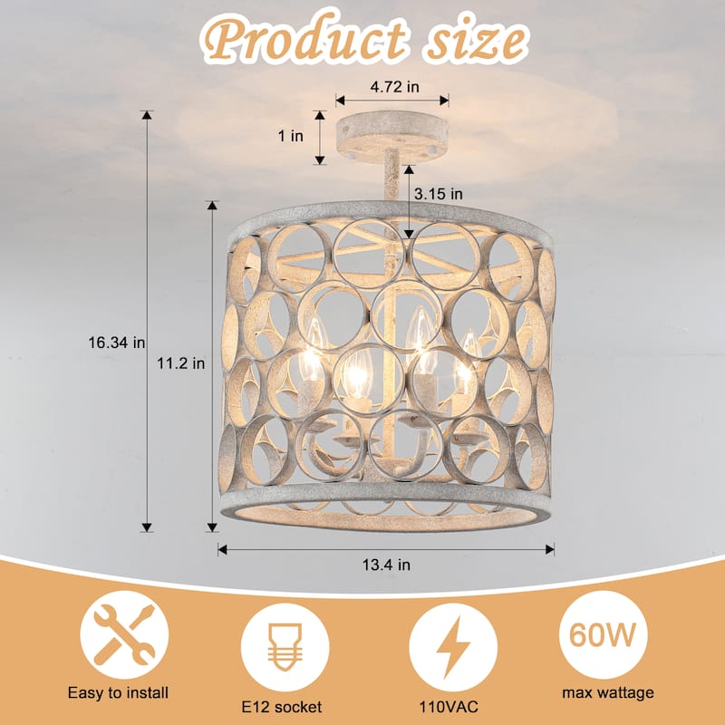 4 - Light Metal Ring - Shaped Semi - Flush Mount Ceiling Light