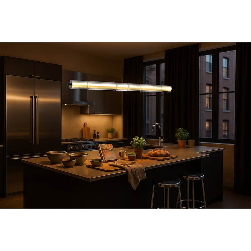 Evander LED 48 Inch Island Pendant Matte Black Finish Smoked Glass - Matte Black
