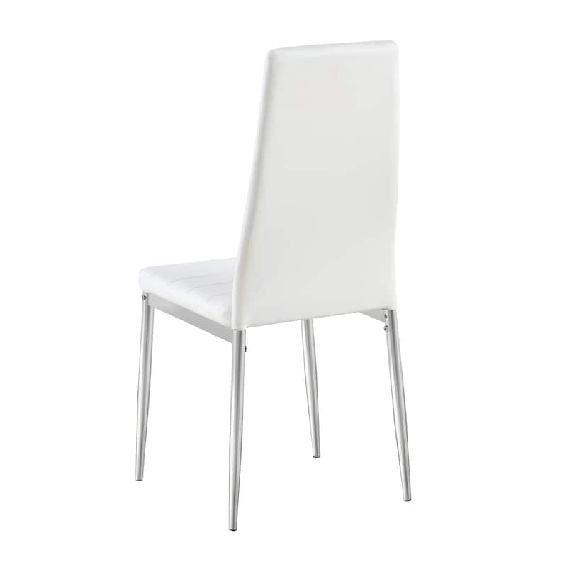 Modern Style Dining Chair Set for 4 with Comfortable PU Leather and Silver Chrome Plated chair legs,White