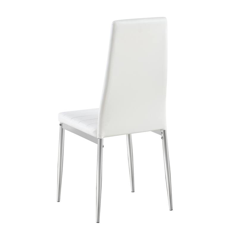 Modern Style Dining Chair Set for 4 with Comfortable PU Leather and Silver Chrome Plated chair legs