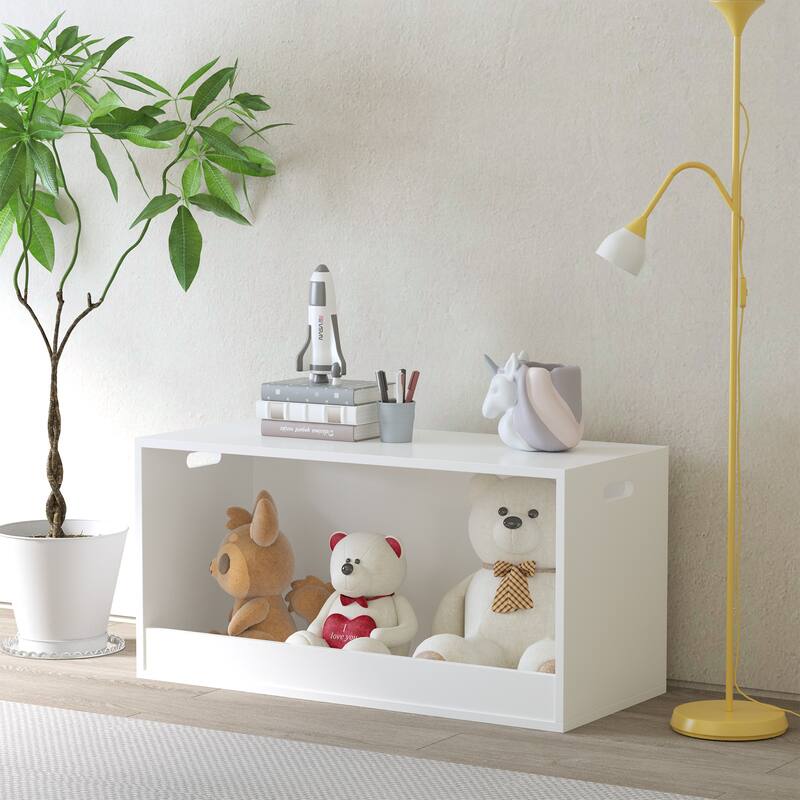 Anmytek Open Kids Toy Storage Box White Wooden Organizer Bin for Nursery Playroom Plush Toys Books