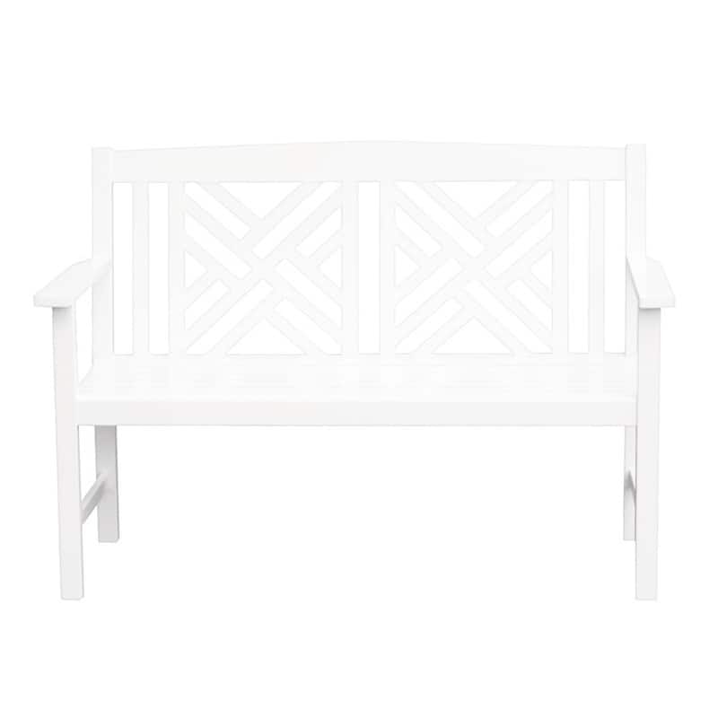 4FT Wooden Indoor/Outdoor Fretwork Bench, Home Patio Garden Deck Seating - White