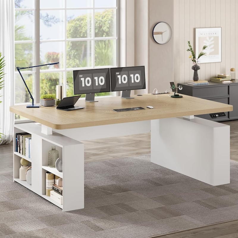 63" Executive Standing Desk Storage Executive Height Adjustable Desk - Oak
