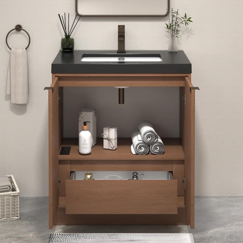 Milano 30" Freestanding Bathroom Vanity with Black Acrylic Sink