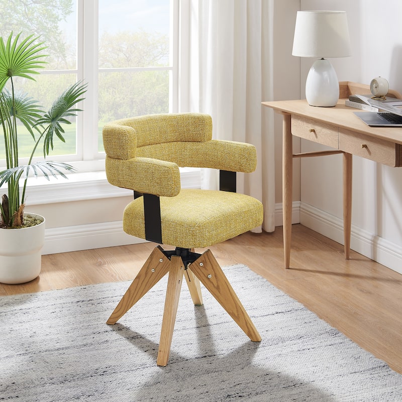 Art Leon Solid Wood Swivel Home Office Accent Desk Chair - Yellow