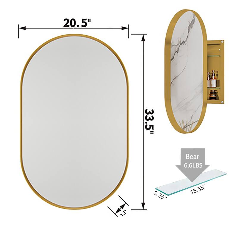 Wall Mount Metal Framed Medicine Cabinet with Storage