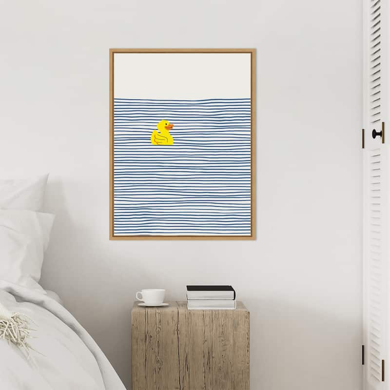 Yellow Duck Afloat by Little Dean Framed Canvas Wall Art