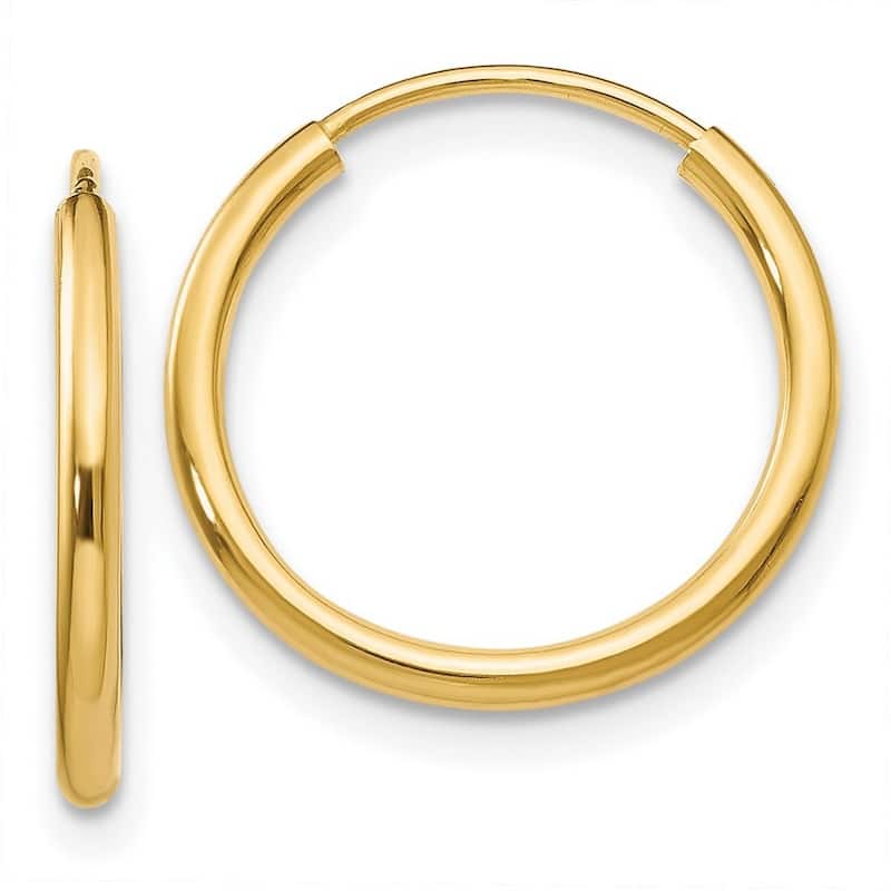 Curata 10k Yellow Gold 1.5mm Polished Round Endless Hoop Earrings -14mm - 51mm