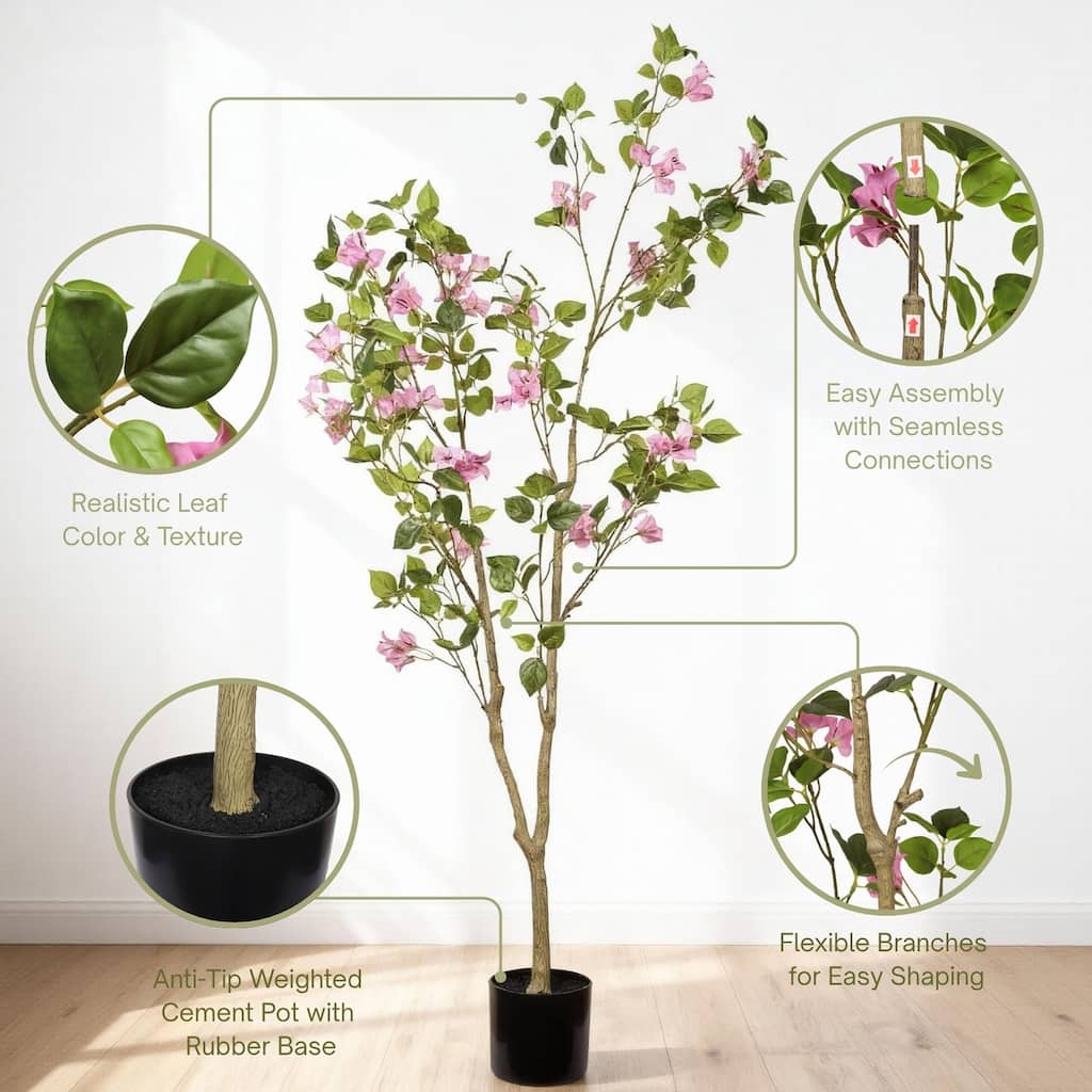 Artificial Bougainvillea Tree with Black Plastic Pot