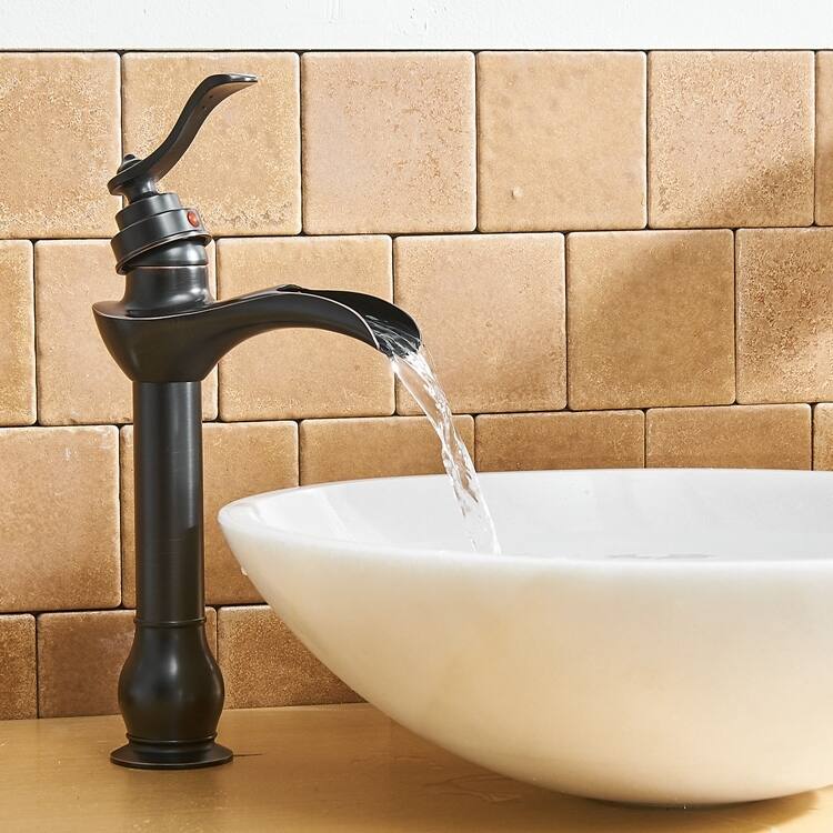 Waterfall Single Hole Single-Handle Vessel Bathroom Faucet With Pop-up Drain Assembly - Oil Rubbed Bronze