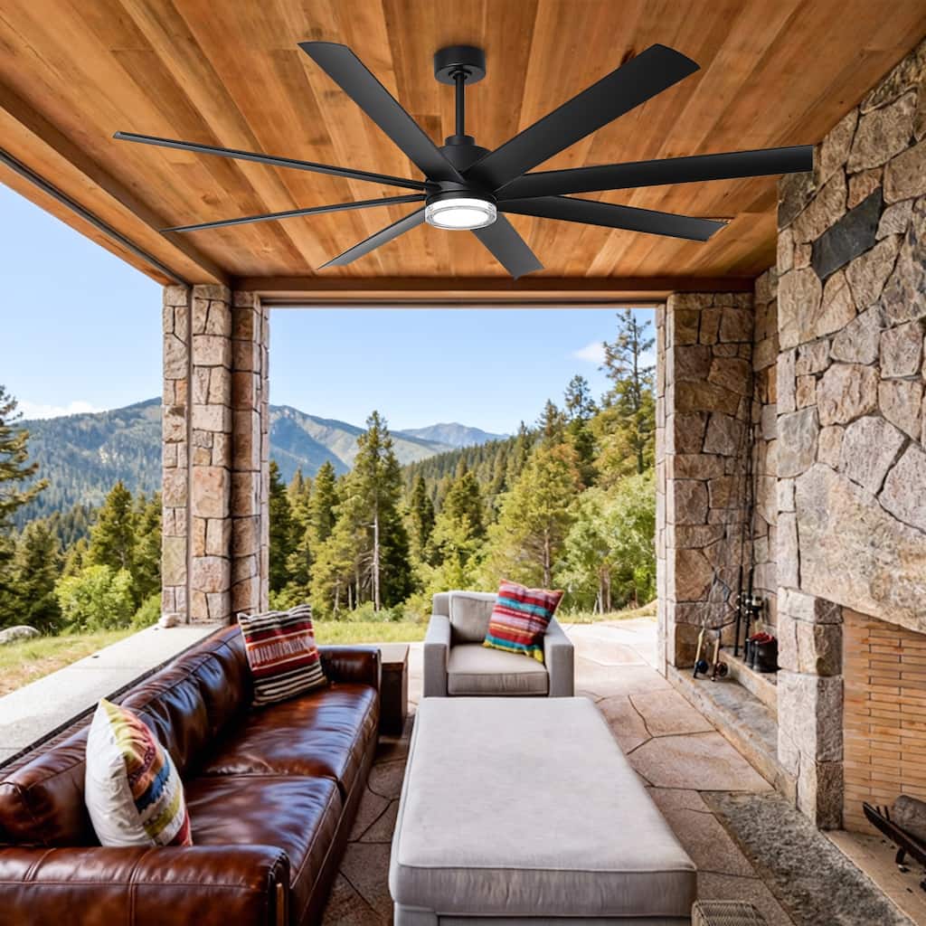 72" Modern Black ABS Large Smart Ceiling Fan with Light and Remote, App Control, Voice Control
