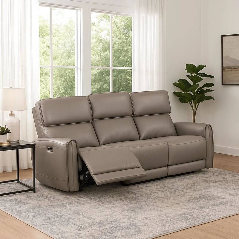Sily Power Recliner Sofa, Light Brown Faux Leather, 81 Inch, USB Ports