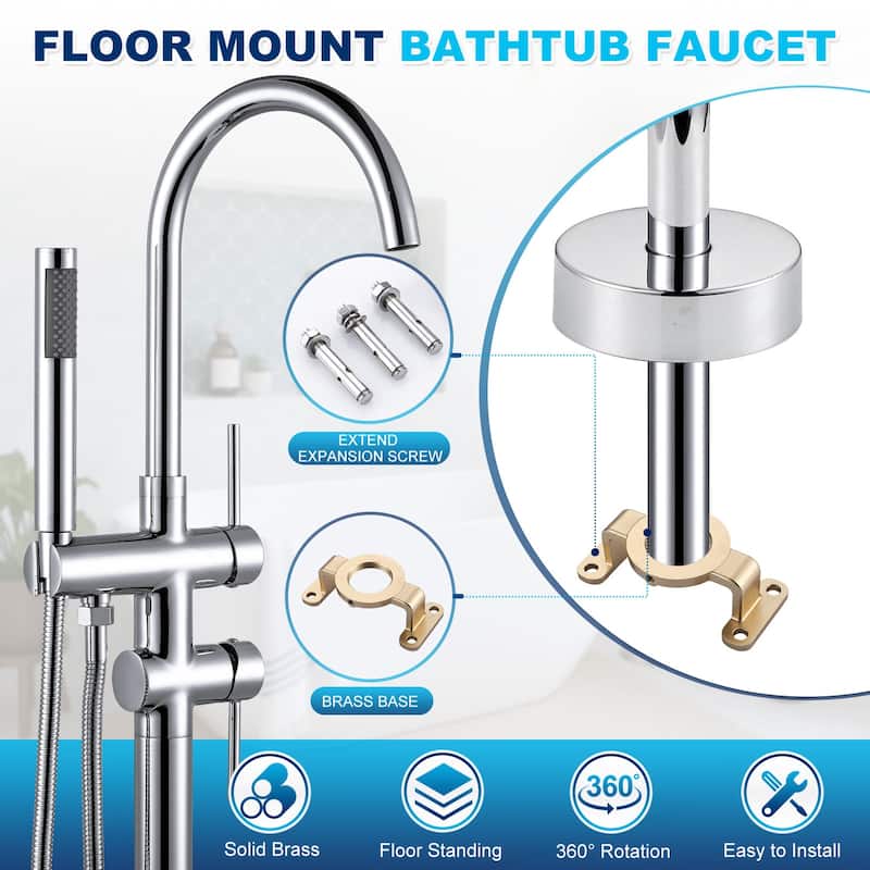 WOWOW Double Handle Freestanding Tub Faucet with Handheld Shower