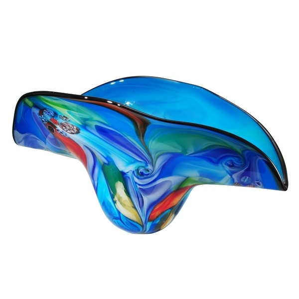 16.5" Ocean Blue and Red Metamorphic Decorative Hand Blown Glass Bowl. Opens flyout.