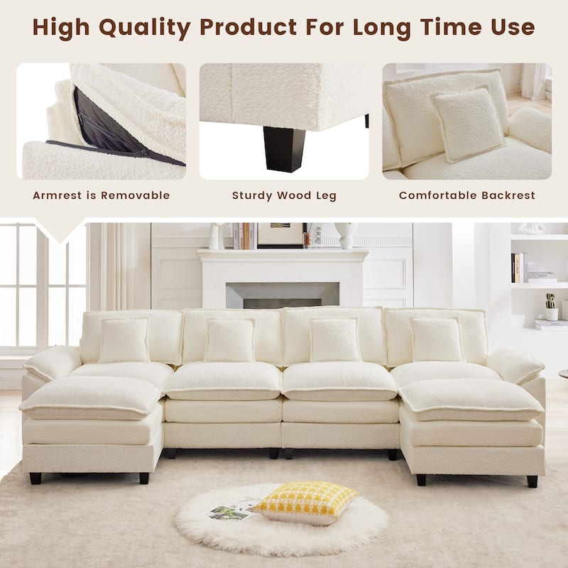 Modular Chenille Sectional Sofa with Ottomans, Deep Seat, Wide Padded Armrests, 2-Seat / 3-Seat / 4-Seat Options