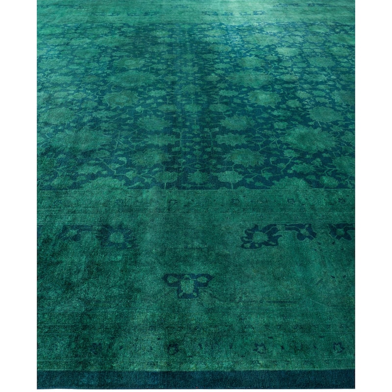 Overdyed One-of-a-Kind Hand-Knotted Area Rug - Green - 12' 0" x 17' 6"