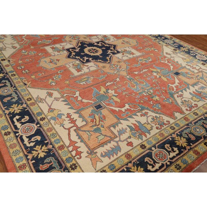 Vegetable Dye Heriz Serapi Oriental Area Rug Handmade Wool Carpet - 9'2" x 11'11"