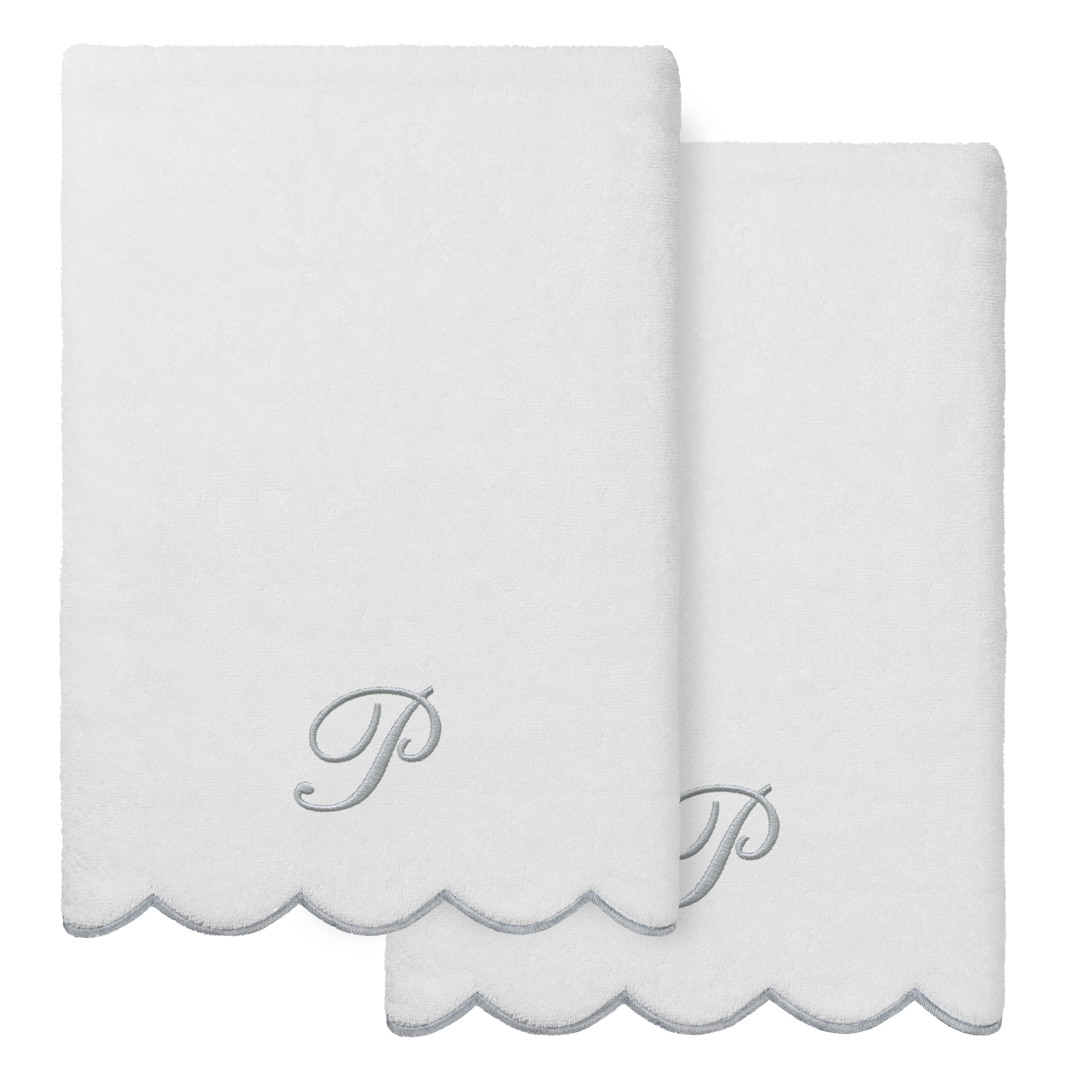Authentic Hotel and Spa 100% Turkish Cotton Grey ADORNIA Scallop Personalized 2 Piece Bath Towel Set - 2 Bath Towels