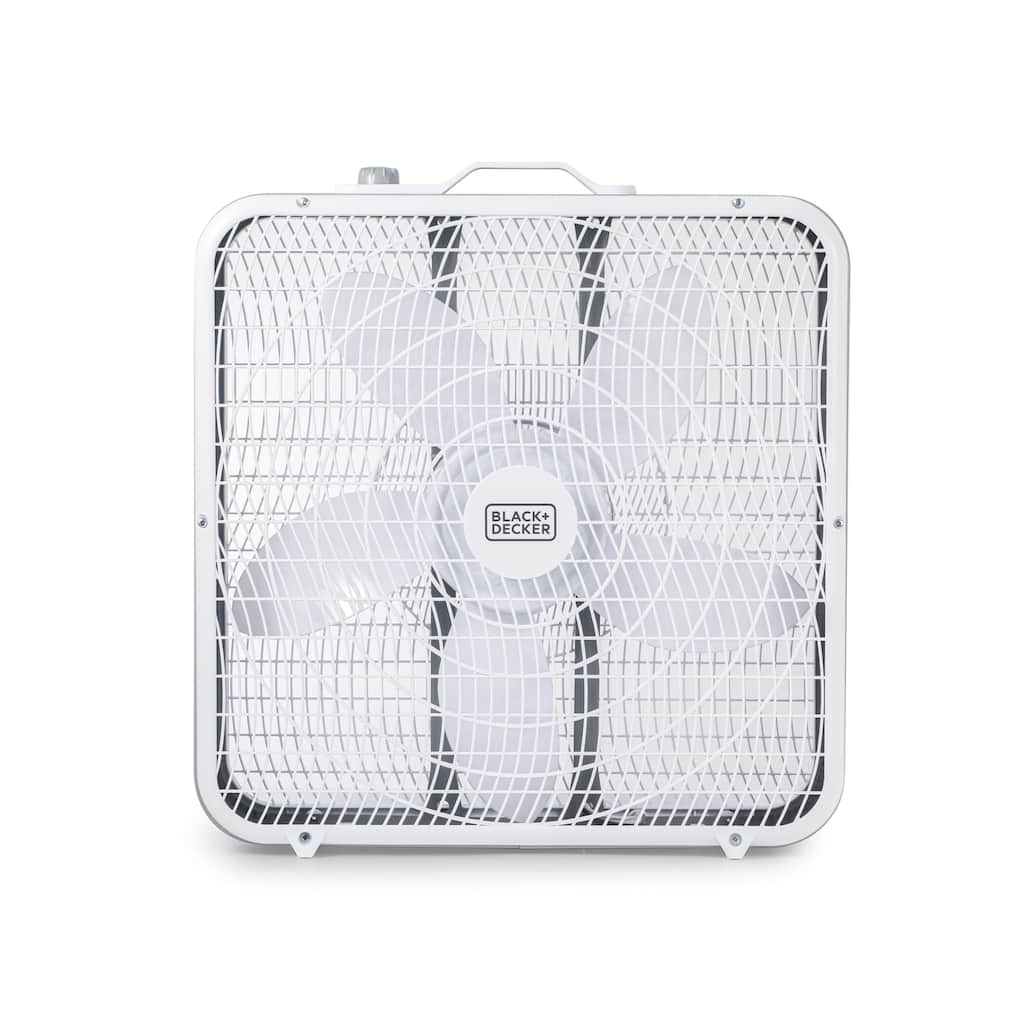 BLACK+DECKER Box Fan with 3 Speed Settings, 20” Box Fan with Carrying Handle, Rotary Knob and Recessed Cord Storage