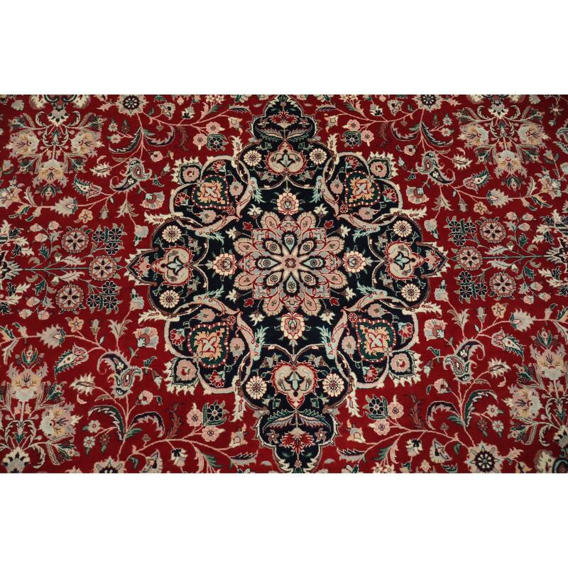 Hand Knotted Oriental 100% Wool Carpet Traditional Floral Red Tabriz Area Rug - 12' 3'' X 9' 1''