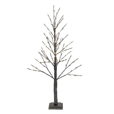 LED Black Glittered Twig Tree 48"H
