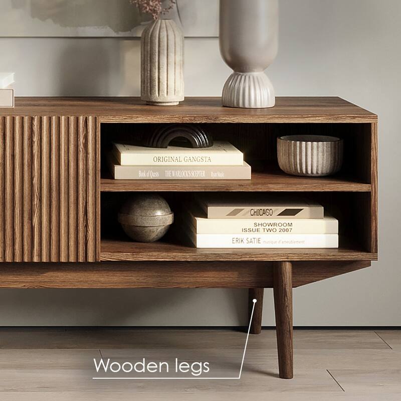 Living Skog Kelly TV Stand Console Fits TV's up to 65 in. with Wood Legs in Mid Century Modern Scandinavian Design