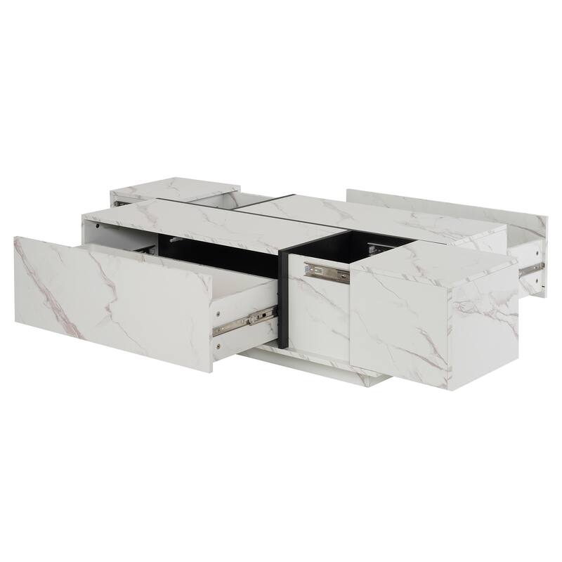 Rectangular Sliding Top Coffee Table with 2 Drawers and 2 Hidden Storage for Living Room 47.2"
