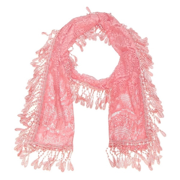 Women's Sheer Lace Scarf with Fringe - Pink - 70" x 11". Opens flyout.