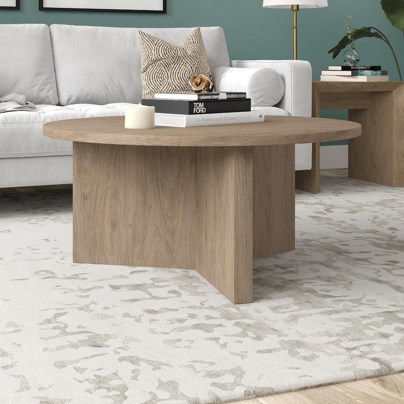 Anders 36" Wide Round Coffee Table - Antiqued Gray Oak