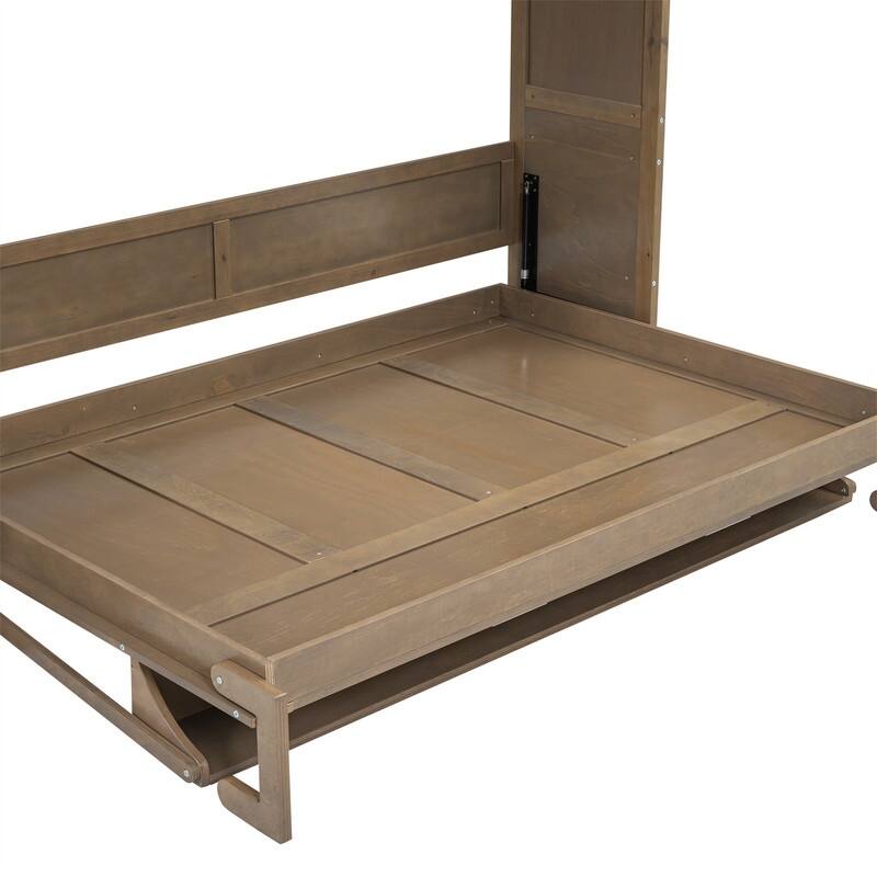 Full Size Murphy Bed Wall Bed with Bulit-in Wardrobe and 3 Storage Drawers, Folding Murphy Cabinet Bed with Open Shelves