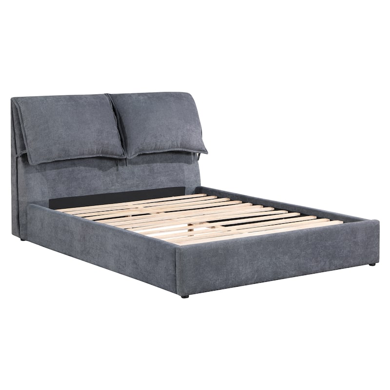 Brewster Charcoal Grey Pillow Headboard Platform Bed